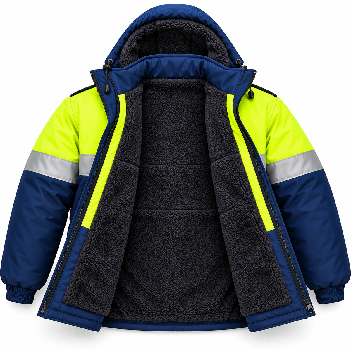 Hi-Vis Reflective Winter Safety Jacket with Hood